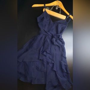 Saints + Secrets Womens Ruffle Spaghetti Strap Mini Dress Navy Blue Sz XS EUC